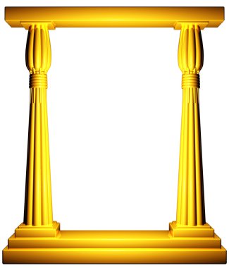 Ancient columns gold frame on white background. clipart