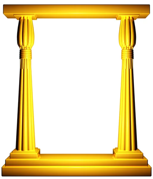 Oude Kolommen Gouden Frame Witte Achtergrond — Stockfoto