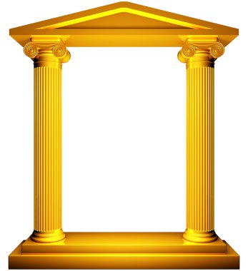 Ionic columns gold frame on white background. clipart