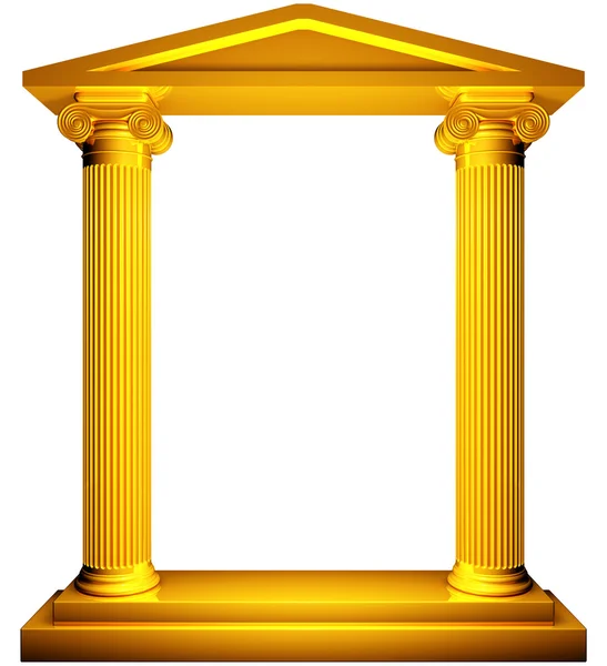 Ионические Колонны Золотая Рамка Белом Фоне — стоковое фото