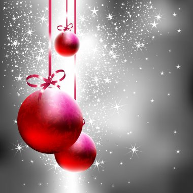 Silver christmas background with red fir balls clipart