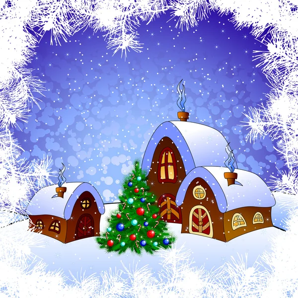 Weihnachtskarte mit Märchenhäusern — Stockvektor