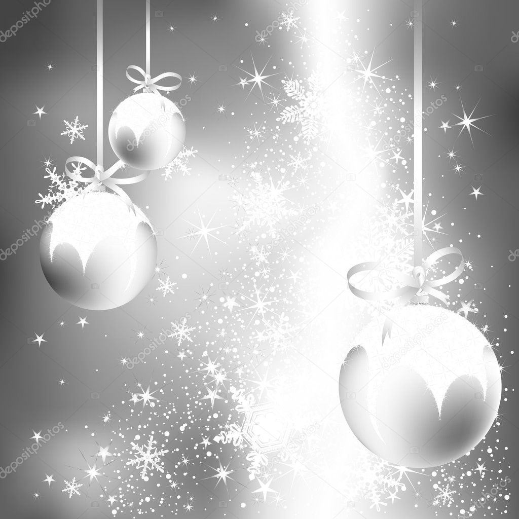 Christmas background with silver fir balls