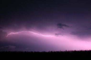 Lightning streaks through the sky from a summer thunderstorm in Illinois. clipart