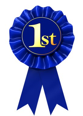 3d illustration of first place blue ribbon over white background clipart