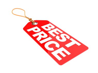 3d illustration of red tag with text 'best price' on it, isolated over white background clipart