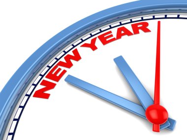 3d illustration of clock with sign 'new year' on it clipart