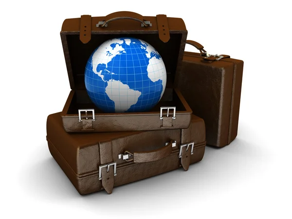 行李堆栈与地球地球 旅行概念的 — 图库照片