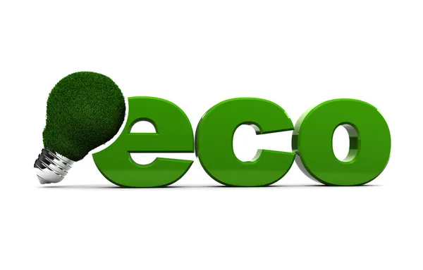 Абстрактная Трехмерная Иллюстрация Зеленого Знака Eco Травяной Лампой Белом Фоне — стоковое фото