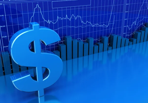 Ilustração Diagramas Negócios Sinal Dólar Fundo Cores Azuis — Fotografia de Stock