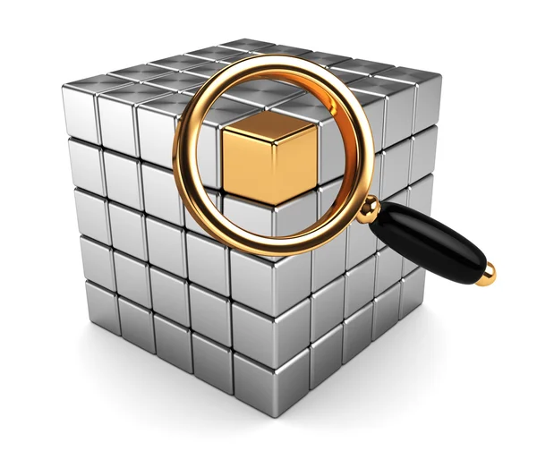 Abstract Illustration Magnify Glass Cube Data Searching Concept — Stock Photo, Image