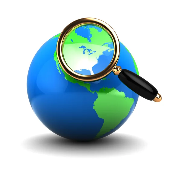 Earth globe with magnify glass — Stock Photo, Image