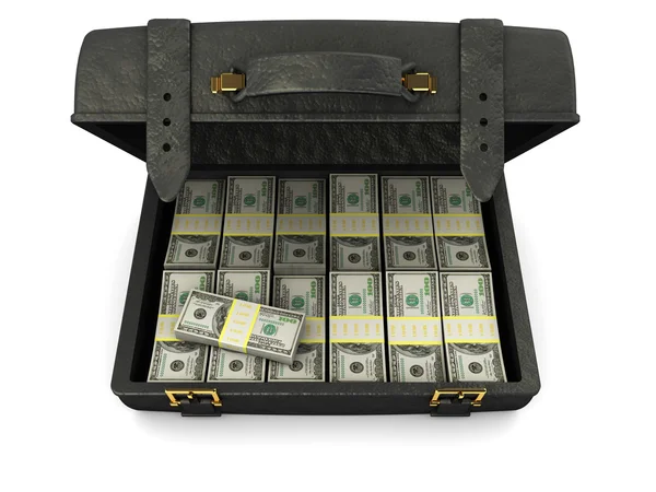 Illustration Black Leather Case Full Money White Background — Stock Photo, Image