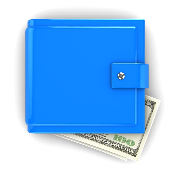 Ілюстрація Синього Гаманця Банкнотою Сто Доларів — стокове фото