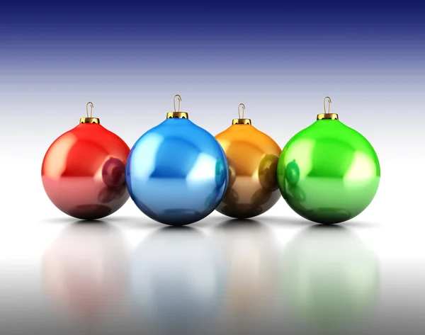 Illustration Von Vier Bunten Weihnachtskugeln Auf Weißem Und Blauem Hintergrund — Stockfoto