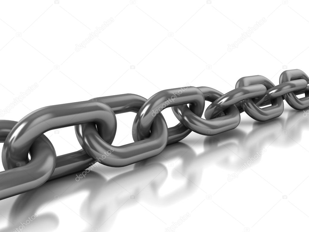3d illustration of steel chain over white background