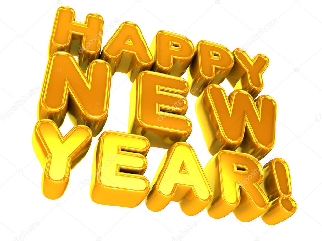 3d illustration of golden happy new year sign, isolated over white background