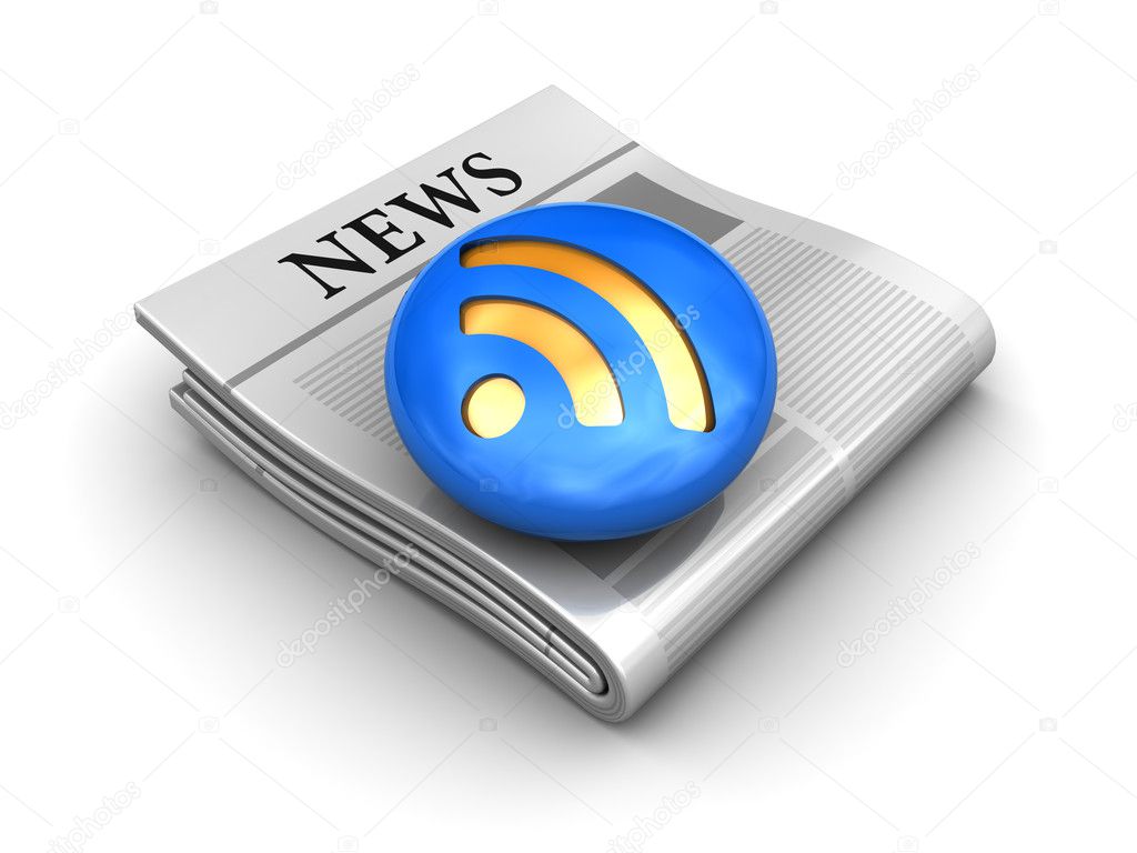 3d illustration of rss news icon or symbol, over white background