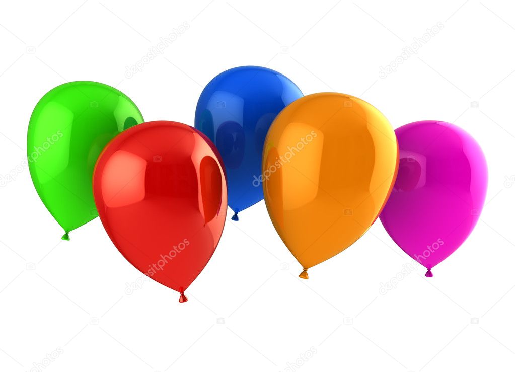3d illustration of colorful party balloons isolated over white