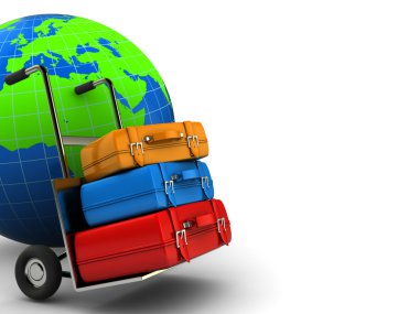 abstract 3d illustration of world globe and luggage cases clipart