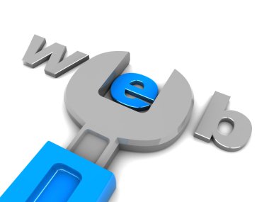 3d illustration of text 'web' and wrench, web design concept clipart