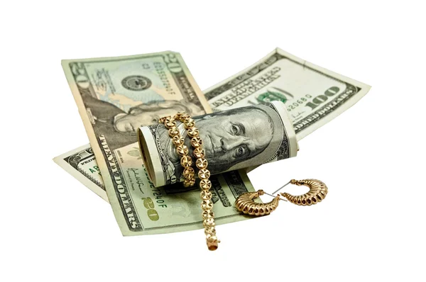 Cash voor gouden sieraden concept — Stockfoto