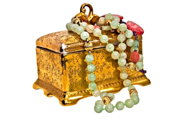 Golden Jewelry Box with Necklaces — Stock Photo, Image