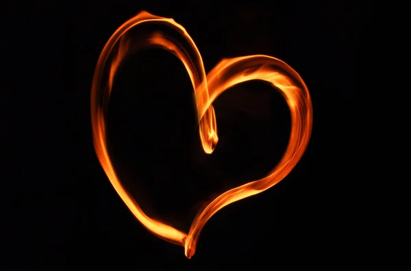 Orange Fiery Heart Black Background — Stockfoto
