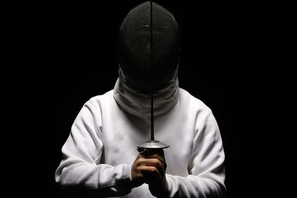 Esgrima Hombre Con Espada Aislada Negro — Foto de Stock