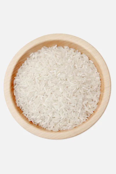 Ris i trä skål — Stockfoto