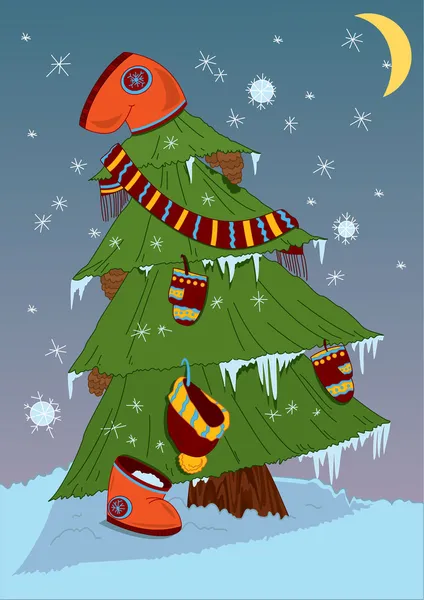 Vánoční strom a zimní boty — Stockový vektor