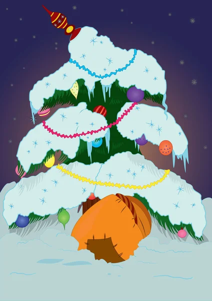 Kerstboom onder de sneeuw — Stockvector