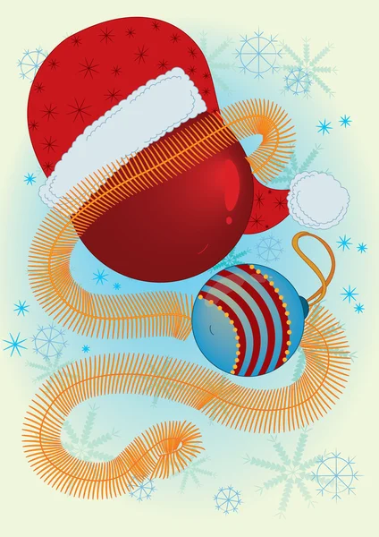 Noel topları ve santa claus şapka — Stok Vektör