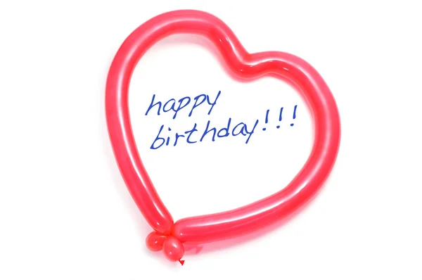 Feliz aniversário escrito em um fundo branco dentro de um balão em forma de coração — Fotografia de Stock