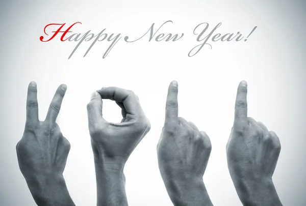 Feliz ano novo com as mãos formando o número 2011 — Fotografia de Stock