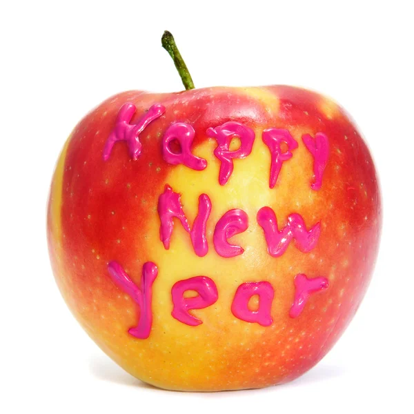 Felice anno nuovo scritto in una mela — Foto Stock