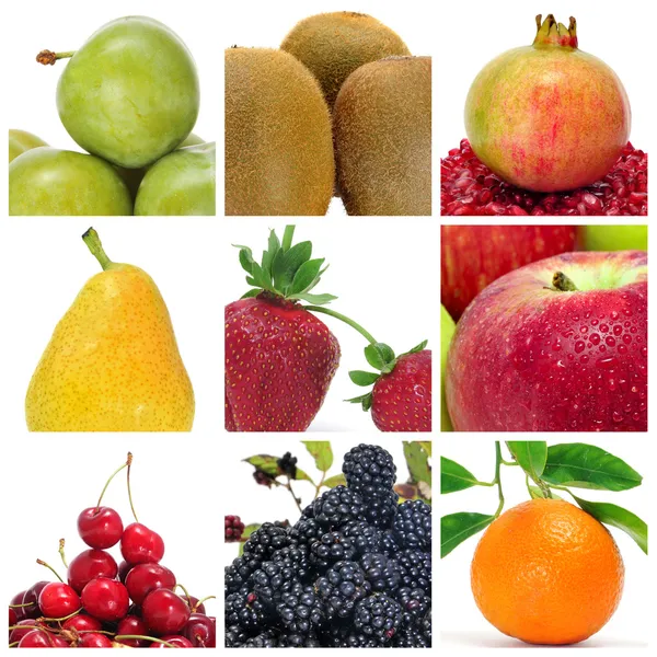 Collage Nove Immagini Frutti Diversi — Foto Stock