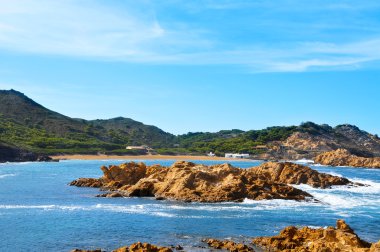 View of Cala Pregonda beach in Menorca, Balearic Islands, Spain clipart