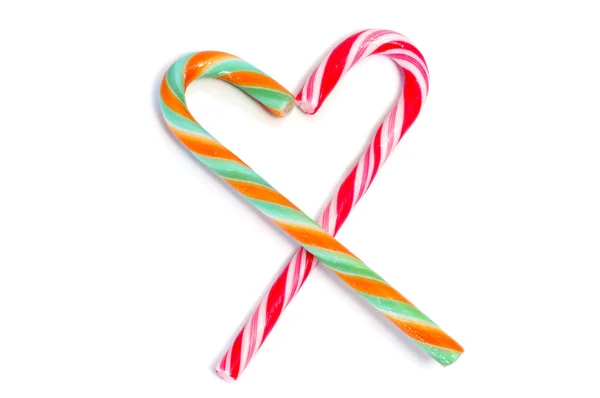 Two Candy Canes Forming Heart Isolated White Background — Stock Photo, Image