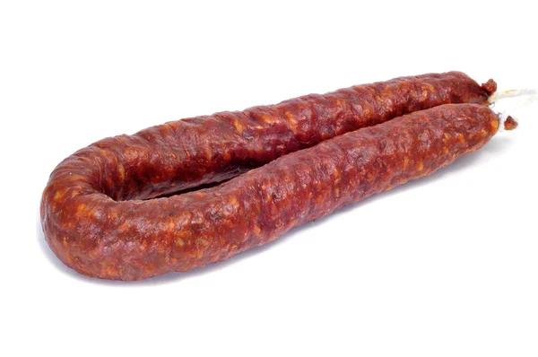Červené Španělské Chorizo Izolovaných Bílém Pozadí — Stock fotografie