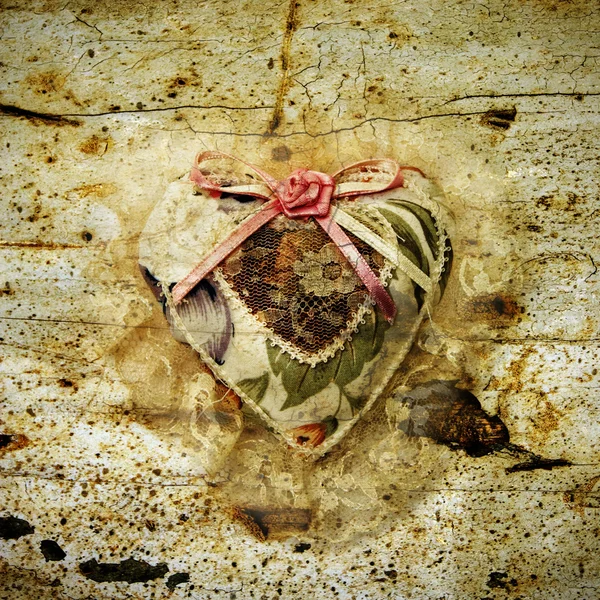 Вінтажне Тканинне Серце Гранжевому Фоні — стокове фото