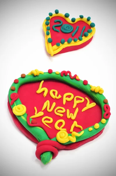 Happy New Year 2011 Design Made Modelling Clay White Background — Stock Photo, Image