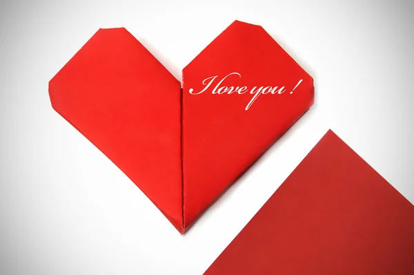 Love You Written Paper Heart White Fone — стоковое фото