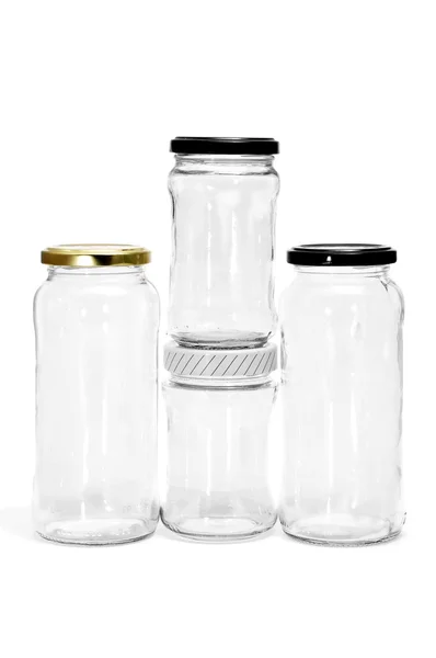 Empty Glass Jars Isolated White Background — Stock Photo, Image