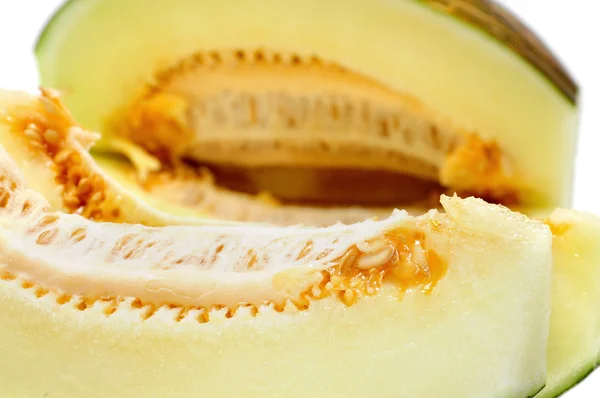 Closeup Some Slices Melon White Background — Stock Photo, Image