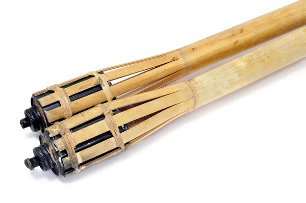 Paio Torce Bambù Isolate Uno Sfondo Bianco — Foto Stock