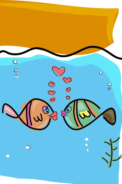 Ilustração Dois Peixes Amor Mar Profundo — Fotografia de Stock