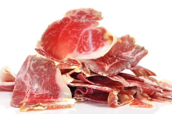 Closeup Pile Spanish Serrano Ham — Stock Photo, Image