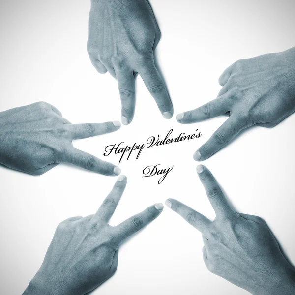 Glücklicher Valentinstag Auf Weißem Hintergrund Geschrieben Mit Händen Die Einen — Stockfoto