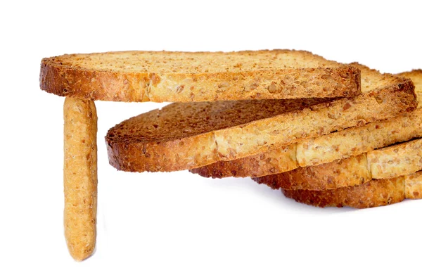 Pile Bread Rusks Isolated White Background — Stock Photo, Image